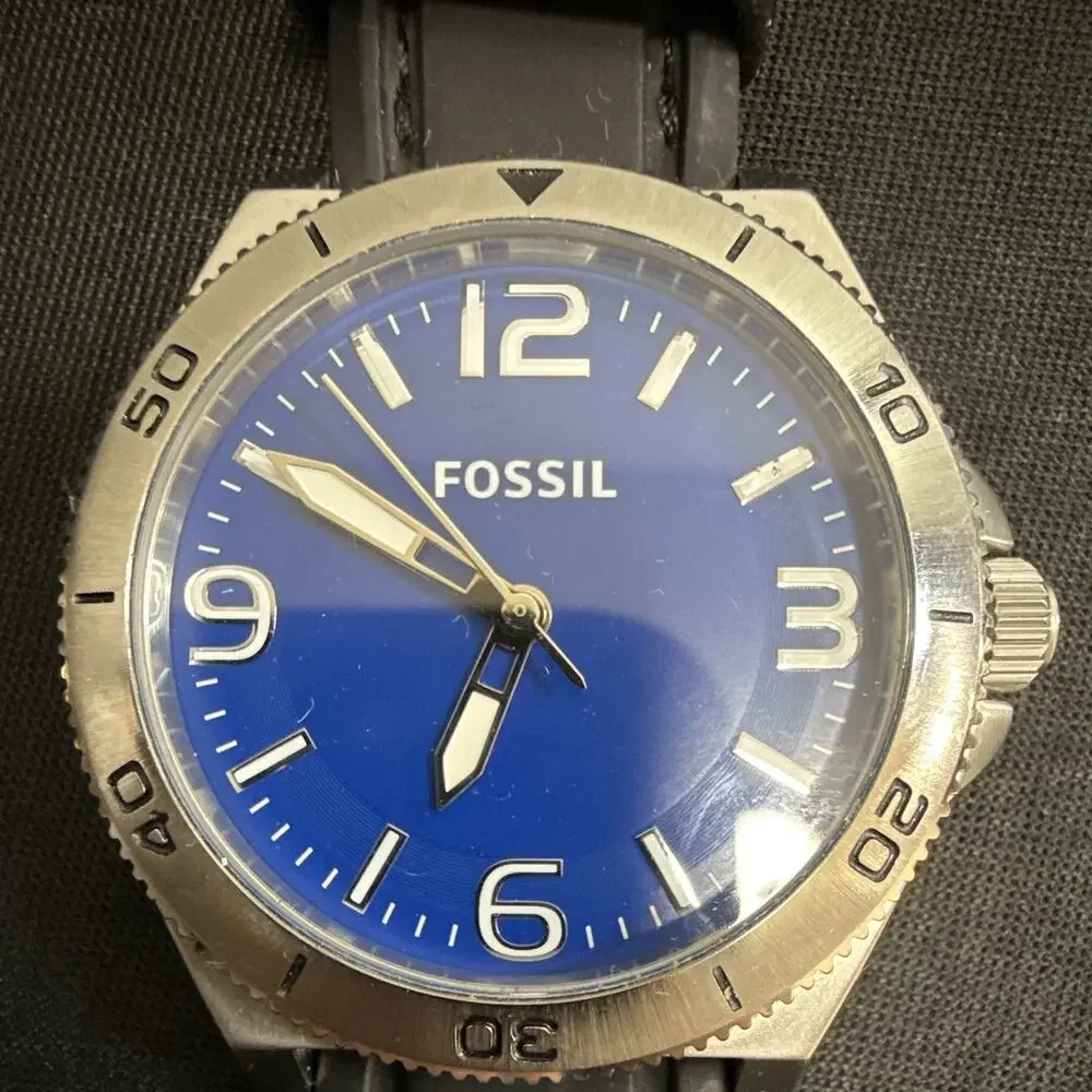 Fossil BQ-1170 Blue Dial Black Rubber Band New Battery!!